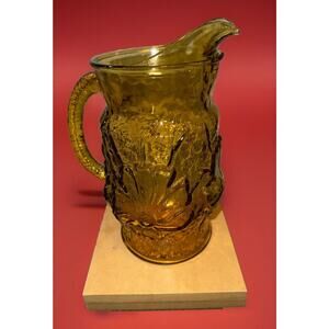 Anchor Hocking Amber Rainflower Pitcher w/Ice Lip Vintage Amber Retro 60's 70's